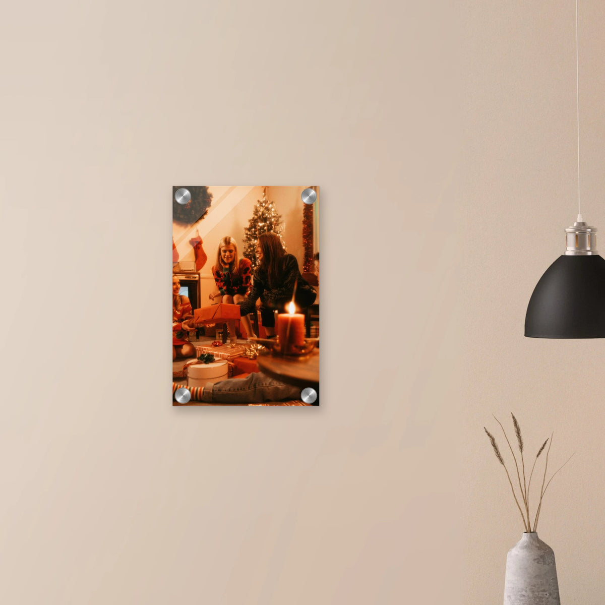 Acrylic photo print on a dark wall